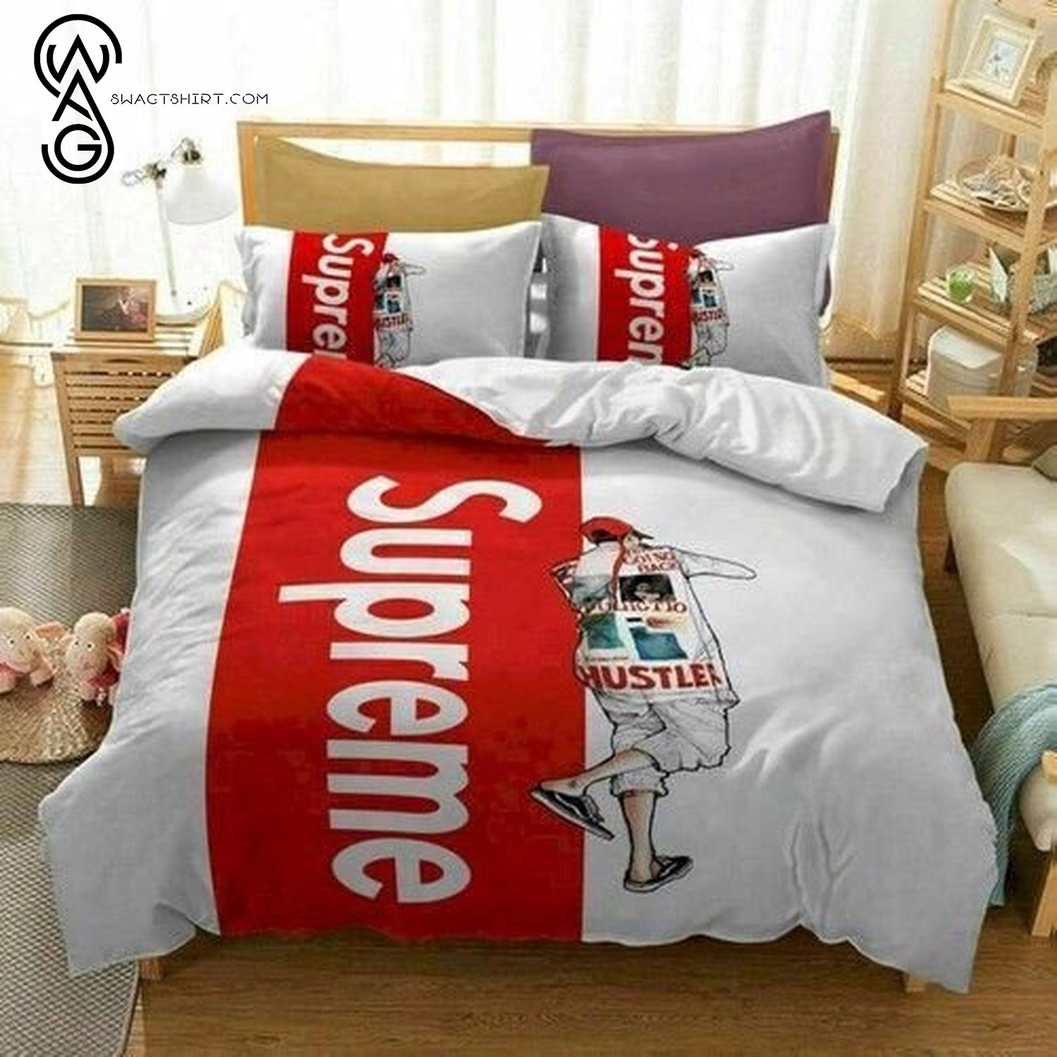 Supreme White Red Logo Full Print Bedding Set Supreme White Red Logo Full Print Bedding Set