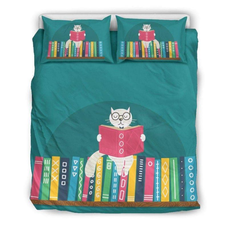 Sweet Charming White Cat Reading A Book Duvet Cover and Pillowcase Set Bedding Set Sweet Charming White Cat Reading A Book Duvet Cover and Pillowcase Set Bedding Set