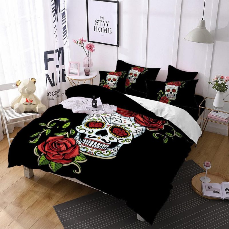 Sweet Sugar Skull Duvet Cover and Pillowcase Set Bedding Set 375 Sweet Sugar Skull Duvet Cover and Pillowcase Set Bedding Set 375