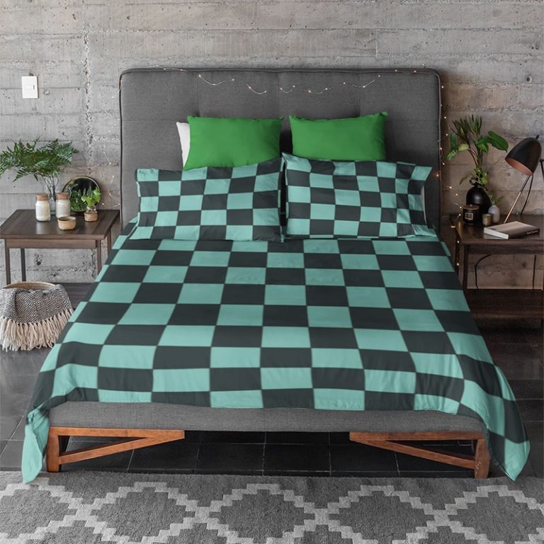 Tanjiro-Kamado-Green-Check-Demon-Slayer-Kimetsu-No-Yaiba-Bedding-Set-2