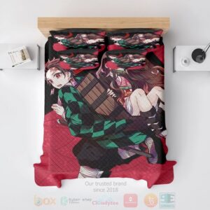 Tanjiro Nezuko Home Essence Crimson Black Moon Demon Slayer Kimetsu No Yaiba Bedding Set