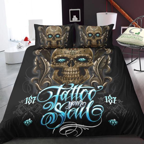 Tattoo Your Soul Skull Duvet Cover and Pillowcase Set Bedding Set Tattoo Your Soul Skull Duvet Cover and Pillowcase Set Bedding Set