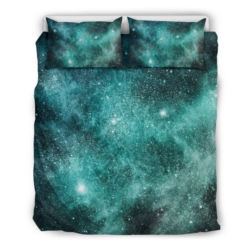 Teal Stardust Galaxy Space Print Duvet Cover and Pillowcase Set Bedding Set Teal Stardust Galaxy Space Print Duvet Cover and Pillowcase Set Bedding Set
