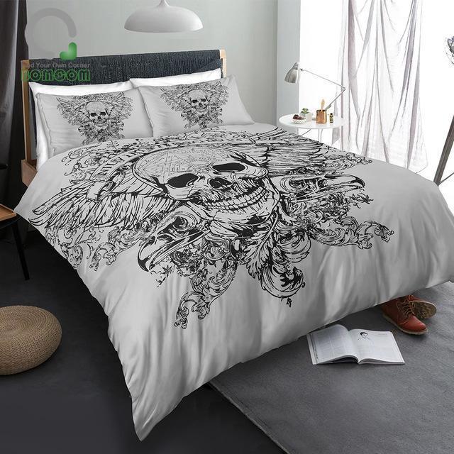 Terror Black And White Skull Duvet Cover and Pillowcase Set Bedding Set Terror Black And White Skull Duvet Cover and Pillowcase Set Bedding Set