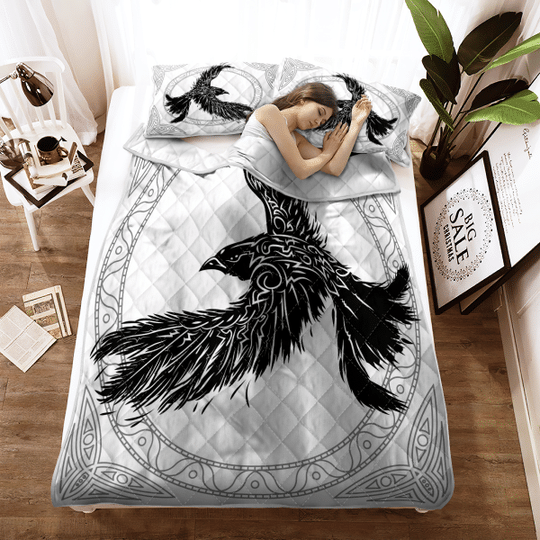 The Ravens Of Odin In Noese Mythology Viking Quilt Bedding Set The Ravens Of Odin In Noese Mythology Viking Quilt Bedding Set