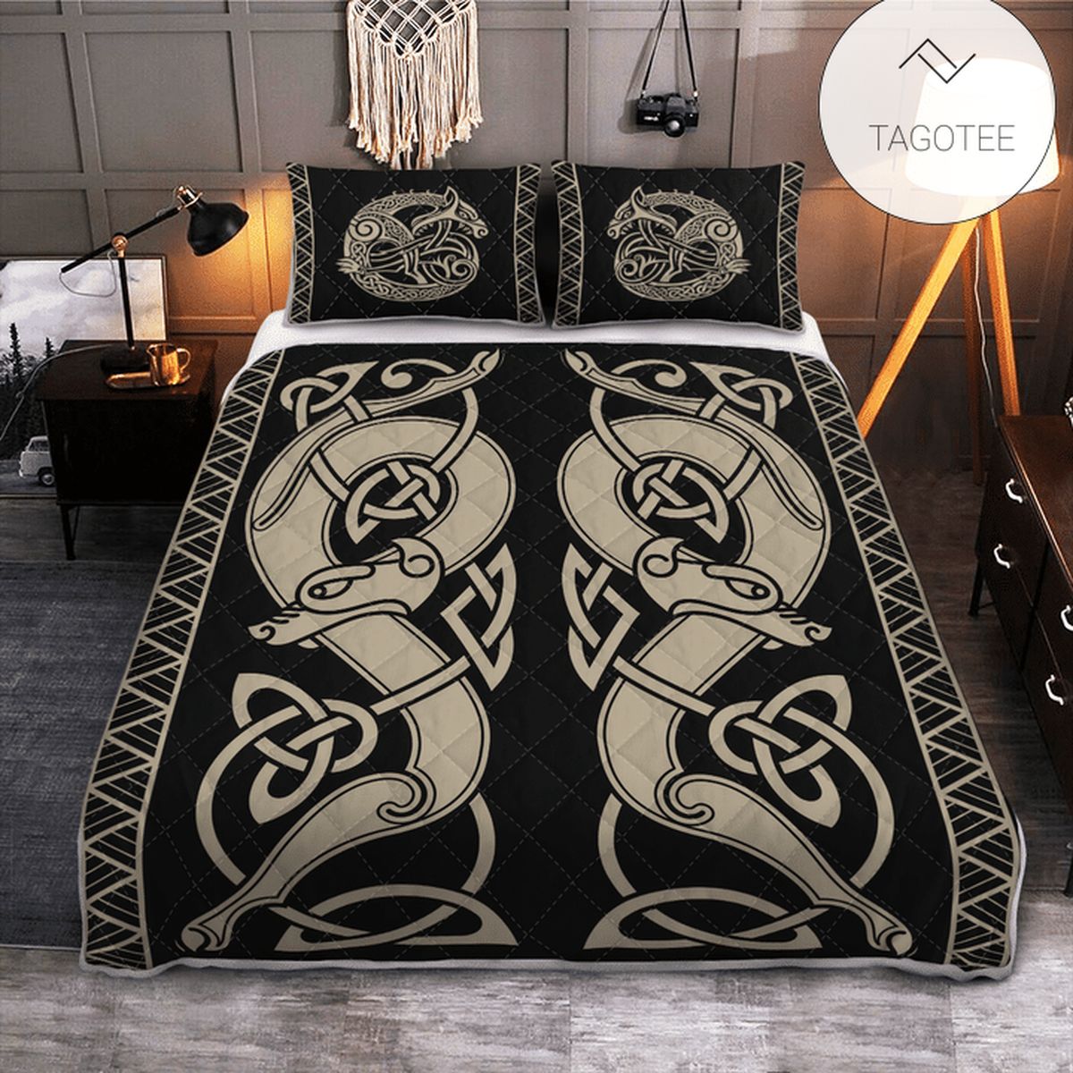 The Sons Of Fenrir Skoll And Hati Viking Quilt Bedding Set- The Sons Of Fenrir Skoll And Hati Viking Quilt Bedding Set-
