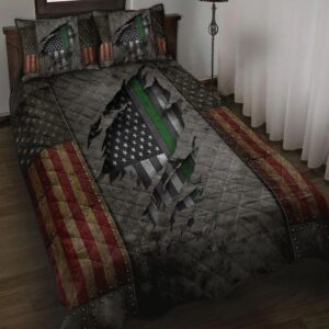 Thin Green Live American Flag Honor Military Bedding Set