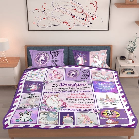 To My Daughter I Love You To The Moon And Back Love Mom Unicorn Bedding Set To My Daughter I Love You To The Moon And Back Love Mom Unicorn Bedding Set