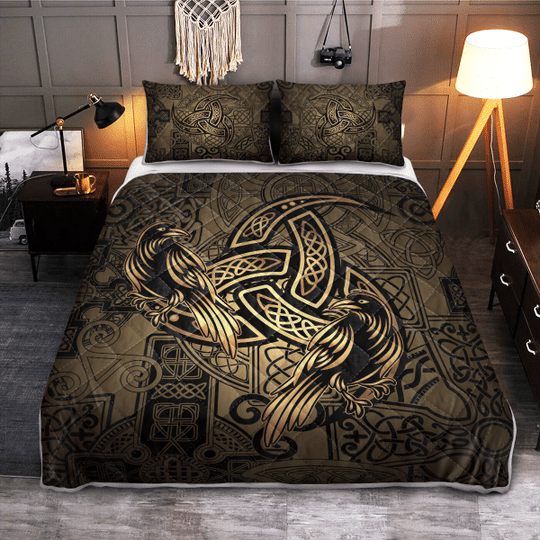 Totem-Birds-Raven-Huginn-And-Muninn-Ravens-Of-Odin-Viking-Quilt-Bedding-Set-1