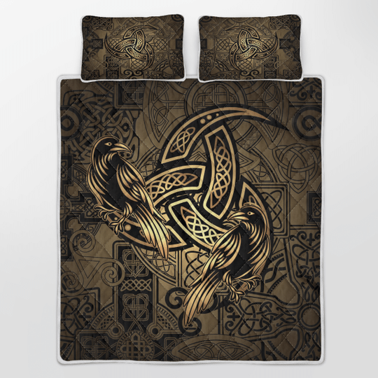Totem-Birds-Raven-Huginn-And-Muninn-Ravens-Of-Odin-Viking-Quilt-Bedding-Set-2