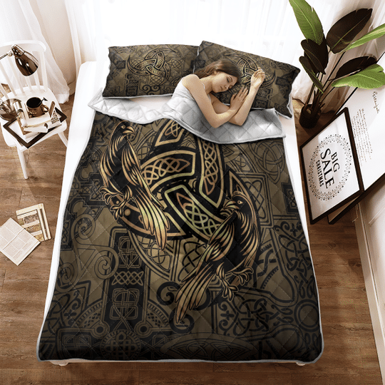 Totem Birds Raven Huginn And Muninn Ravens Of Odin Viking Quilt Bedding Set Totem Birds Raven Huginn And Muninn Ravens Of Odin Viking Quilt Bedding Set