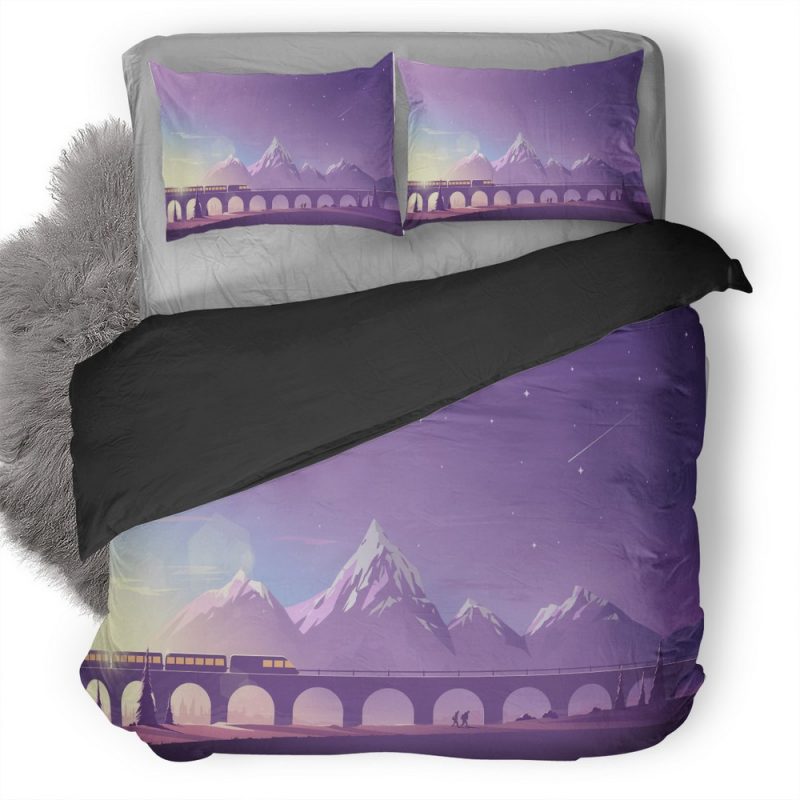 Train Mountains Illustration Minimalistic 9L Duvet Cover and Pillowcase Set Bedding Set Train Mountains Illustration Minimalistic 9L Duvet Cover and Pillowcase Set Bedding Set