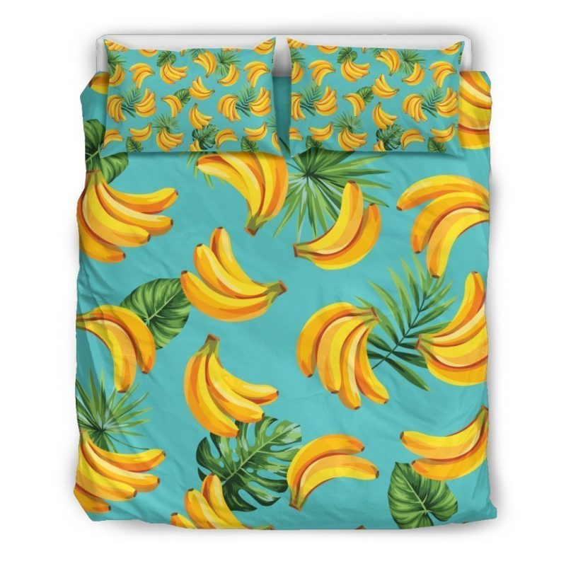 Tropical Banana Leaf Pattern Print Duvet Cover and Pillowcase Set Bedding Set Tropical Banana Leaf Pattern Print Duvet Cover and Pillowcase Set Bedding Set