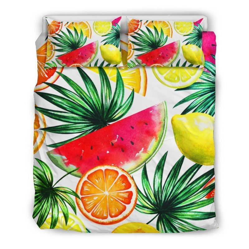 Tropical Fruit Leaf Pattern Print Duvet Cover and Pillowcase Set Bedding Set Tropical Fruit Leaf Pattern Print Duvet Cover and Pillowcase Set Bedding Set
