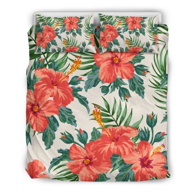 Tropical Hibiscus Blossom Pattern Print Duvet Cover and Pillowcase Set Bedding Set Tropical Hibiscus Blossom Pattern Print Duvet Cover and Pillowcase Set Bedding Set