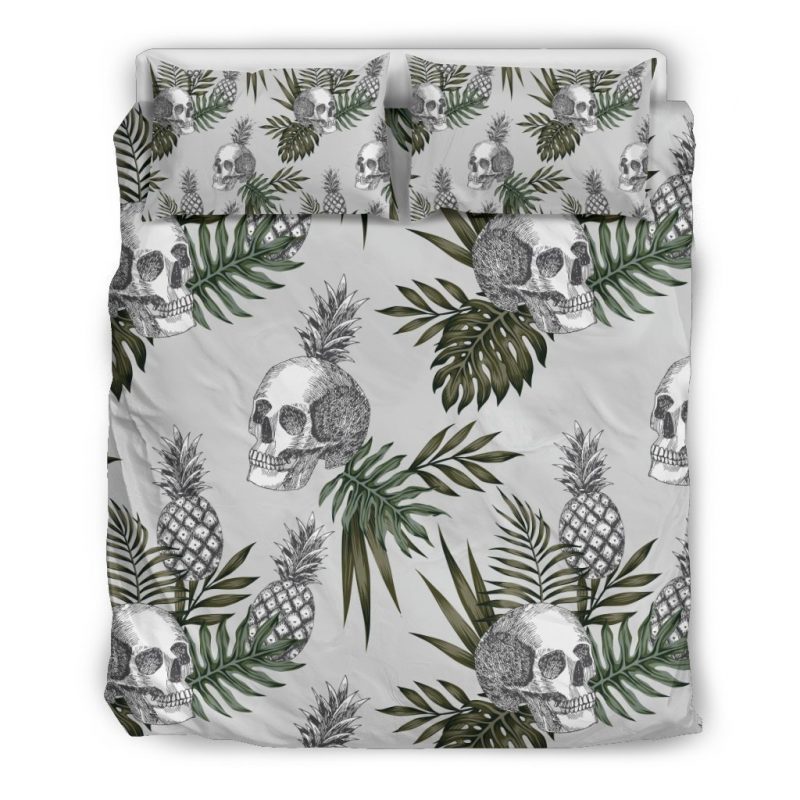 Tropical Pineapple Skull Pattern Print Duvet Cover and Pillowcase Set Bedding Set Tropical Pineapple Skull Pattern Print Duvet Cover and Pillowcase Set Bedding Set