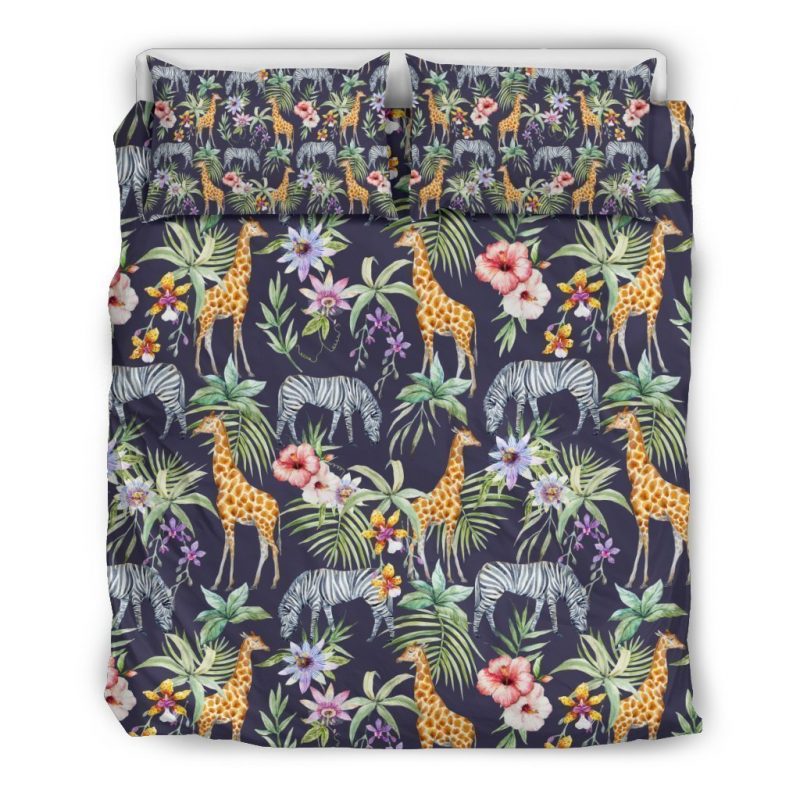 Tropical Zebra Giraffe Pattern Print Duvet Cover and Pillowcase Set Bedding Set Tropical Zebra Giraffe Pattern Print Duvet Cover and Pillowcase Set Bedding Set