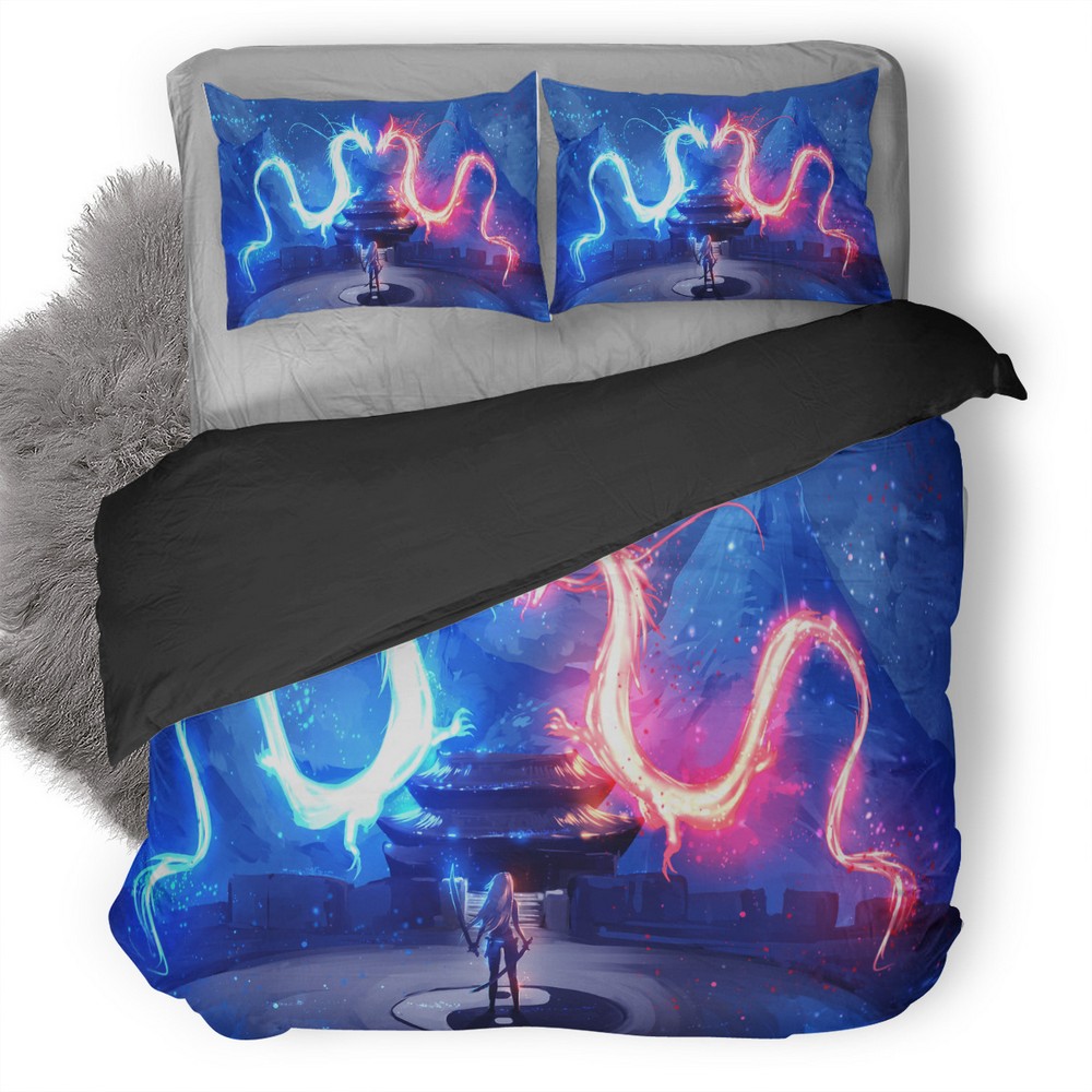 Twin Dragons Warrior Girl Artwork Cc Duvet Cover and Pillowcase Set Bedding Set Twin Dragons Warrior Girl Artwork Cc Duvet Cover and Pillowcase Set Bedding Set