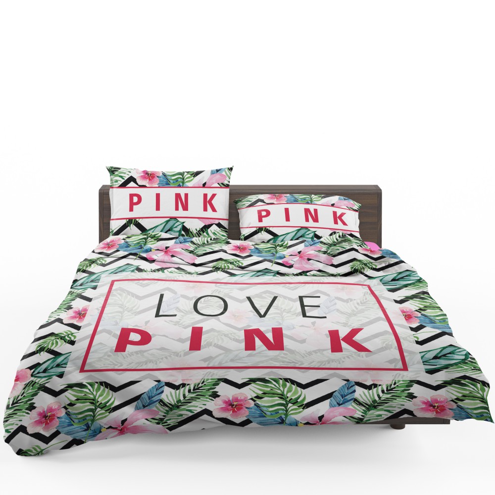 VS-Love-Pink-Modern-Pattern-with-Tropical-Watercolor-Flowers-Bedding-Set-1