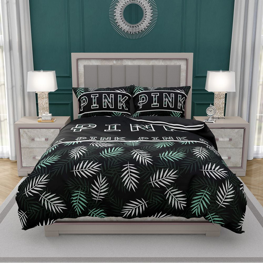 VS Pink Pattern with Green and White Palm Leaves Bedding Set VS Pink Pattern with Green and White Palm Leaves Bedding Set