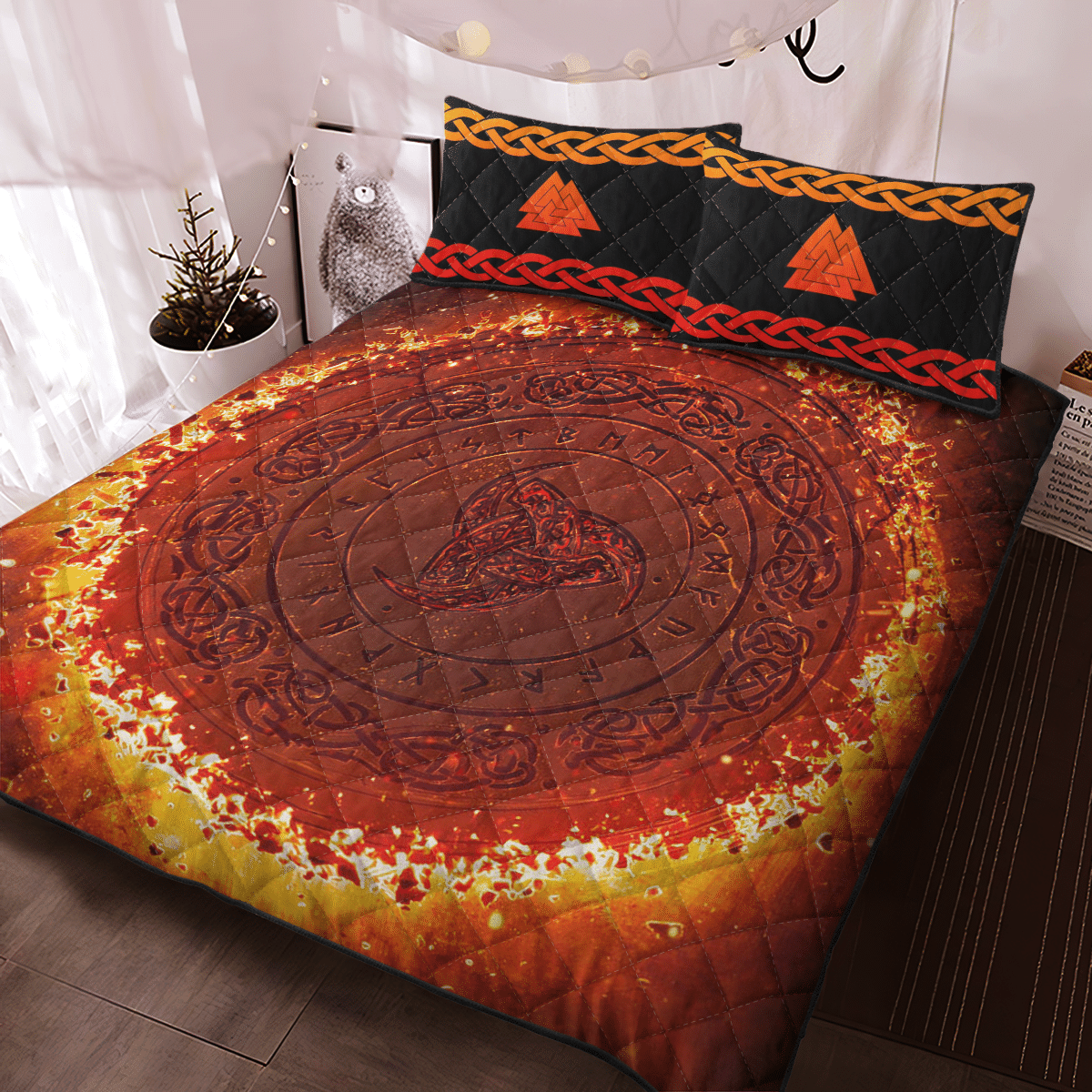 Vegvisir Valknut Red Quilt Bedding Set Vegvisir Valknut Red Quilt Bedding Set