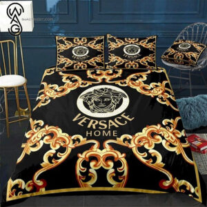 Versace Black Gold Logo Full Print Bedding Set