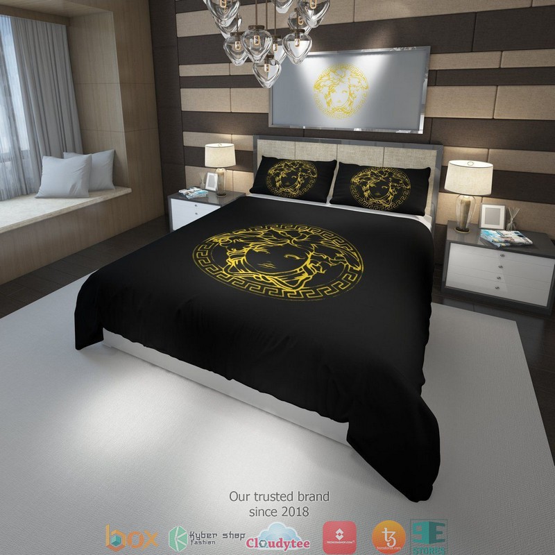 Versace Black Gold Logo Quilt Bedding Set Versace Black Gold Logo Quilt Bedding Set