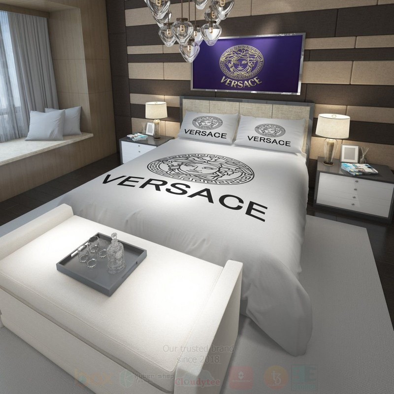 Versace Black Logo Full Grey Luxury Brand Bedding Set Versace Black Logo Full Grey Luxury Brand Bedding Set