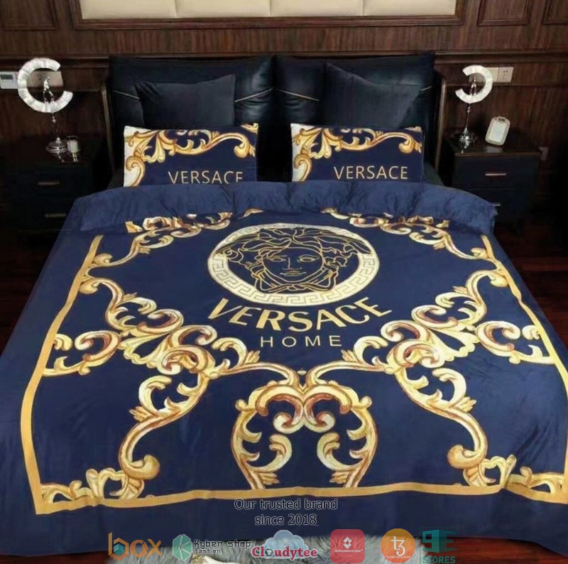 Versace Blue Gold Pattern Quilt Bedding Set Versace Blue Gold Pattern Quilt Bedding Set