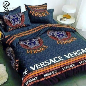 Versace Deep Blue Logo Full Print Bedding Set