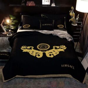 Versace Full Black Logo Luxury Brand Bedding Set