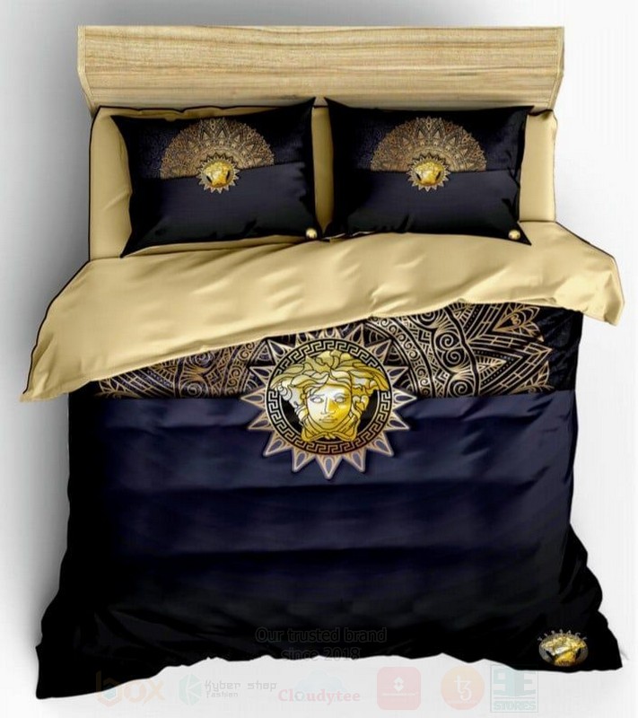 Versace Full Navy Luxury Brand Bedding Set Versace Full Navy Luxury Brand Bedding Set