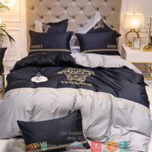 Versace Grey Navy Quilt Bedding Set