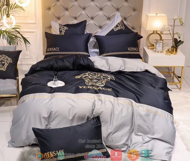 Versace Grey Navy Quilt Bedding Set Versace Grey Navy Quilt Bedding Set