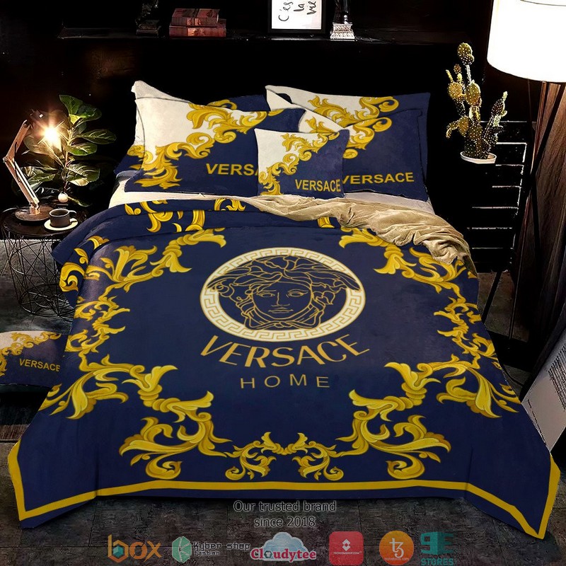 Versace Home Blue Gold Pattern Quilt Bedding Set Versace Home Blue Gold Pattern Quilt Bedding Set