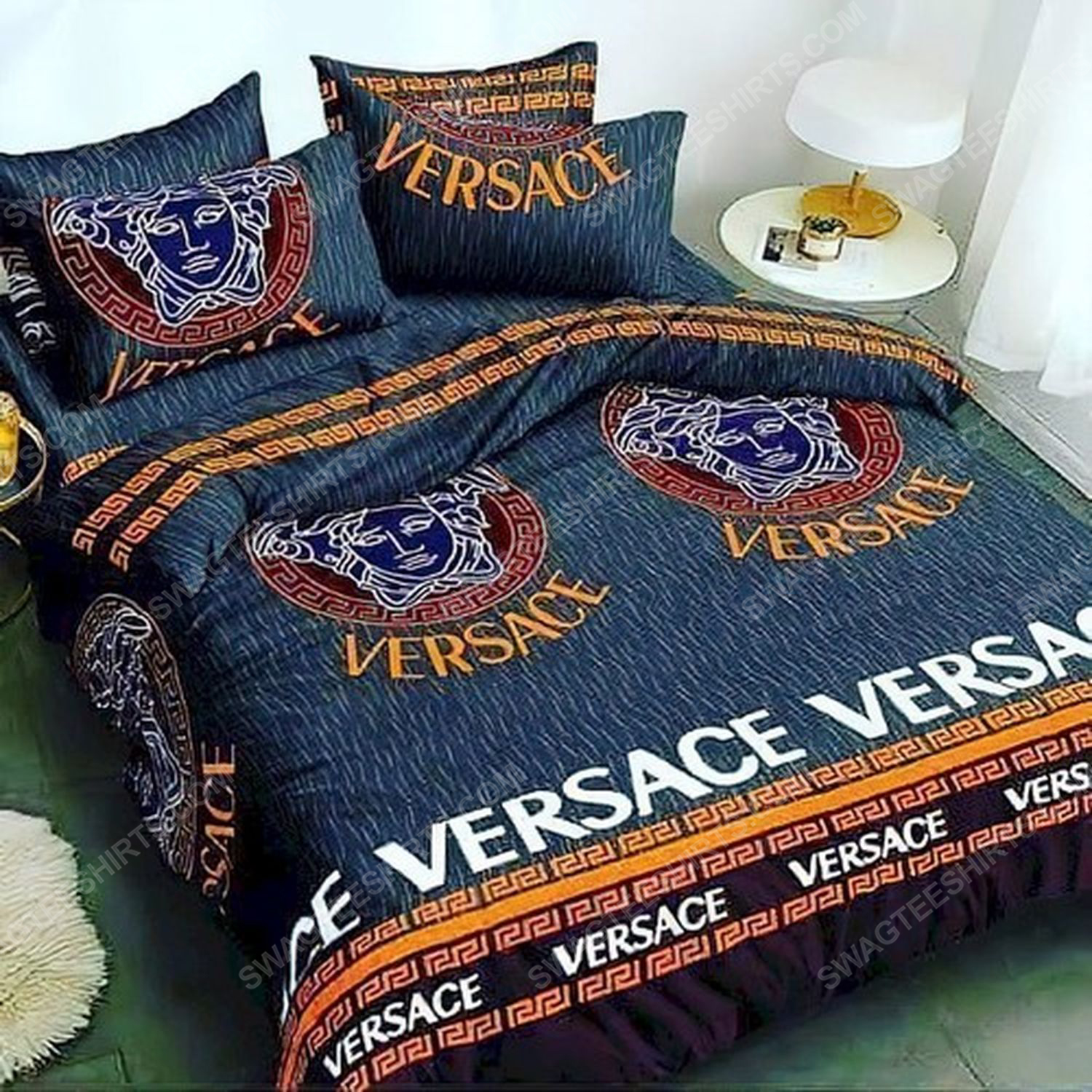 Versace Home Navy Version Full Print Duvet Cover Bedding Set Versace Home Navy Version Full Print Duvet Cover Bedding Set