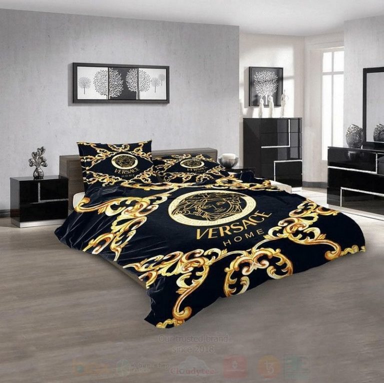 Versace-Home-Navy-Yellow-Luxury-Brand-Bedding-Set-1