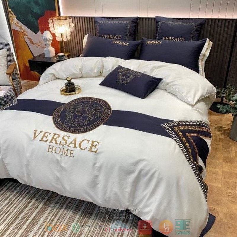 Versace Home White Blue Bedding Set Versace Home White Blue Bedding Set