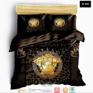 Versace Leopard Pattern Brown Quilt Bedding Set