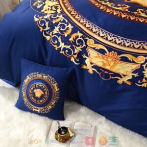 Versace Logo Blue Quilt Bedding Set