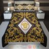 Versace Luxury Brand Gold Logo Pattern Black Bedding Set