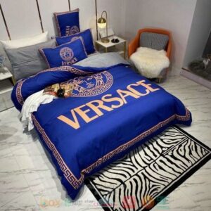 Versace Luxury Brand Logo Blue Bedding Set