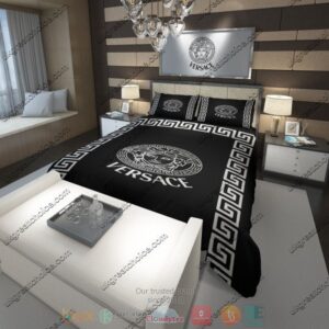 Versace Luxury Brand White Logo Black Bedding Set