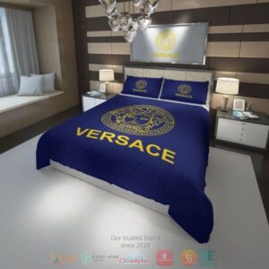 Versace Medusa Logo Luxury Brand Blue Bedding Set