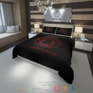 Versace Medusa Red Logo Luxury Brand Black Bedding Set