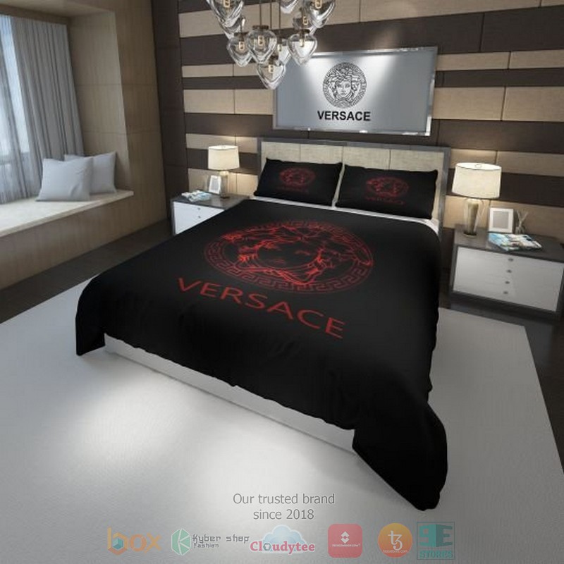 Versace Medusa Red Logo Luxury Brand Black Bedding Set Versace Medusa Red Logo Luxury Brand Black Bedding Set