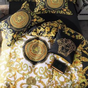 Versace Style Yellow-White-Black Luxury Brand Bedding Set