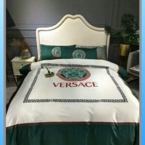 Versace White Green Quilt Bedding Set