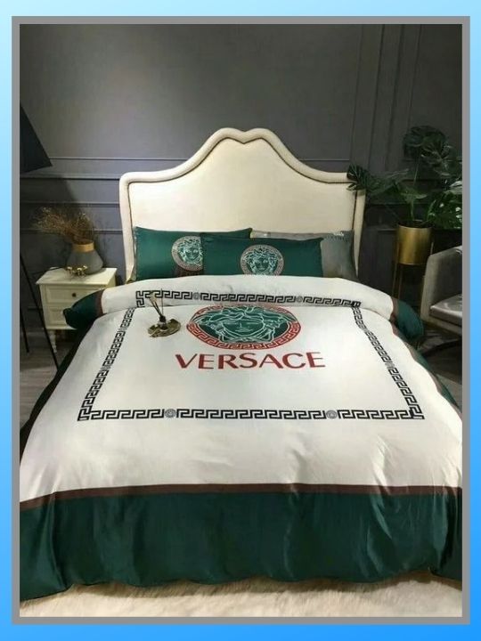 Versace White Green Quilt Bedding Set Versace White Green Quilt Bedding Set