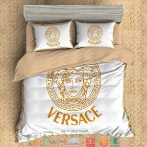 Versace White Light Brown Quilt Bedding Set
